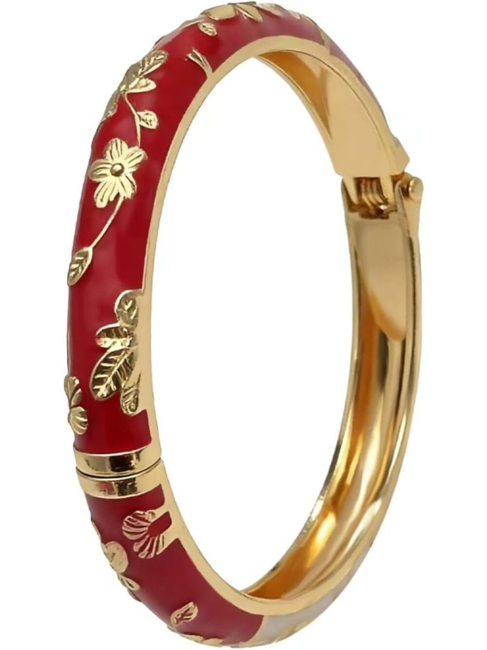 Hypoallergenic Gold-Plated Flower Bangle - Stylish Handcrafted Cloisonne Jewelry